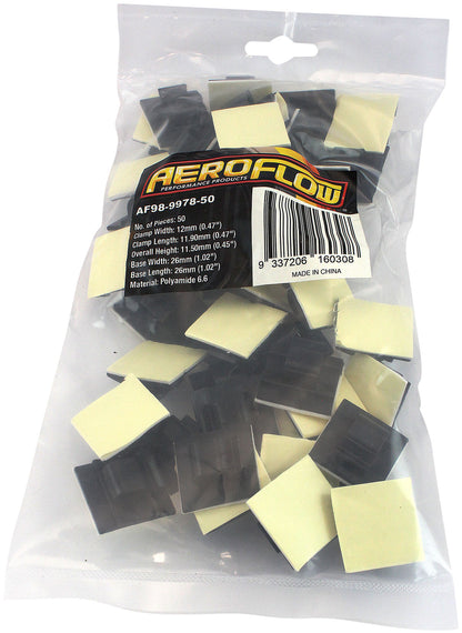 Adhesive Cable Mount to Suit 8mm Bundle- 50 Pack   Nylon 66 Material, Black Colour