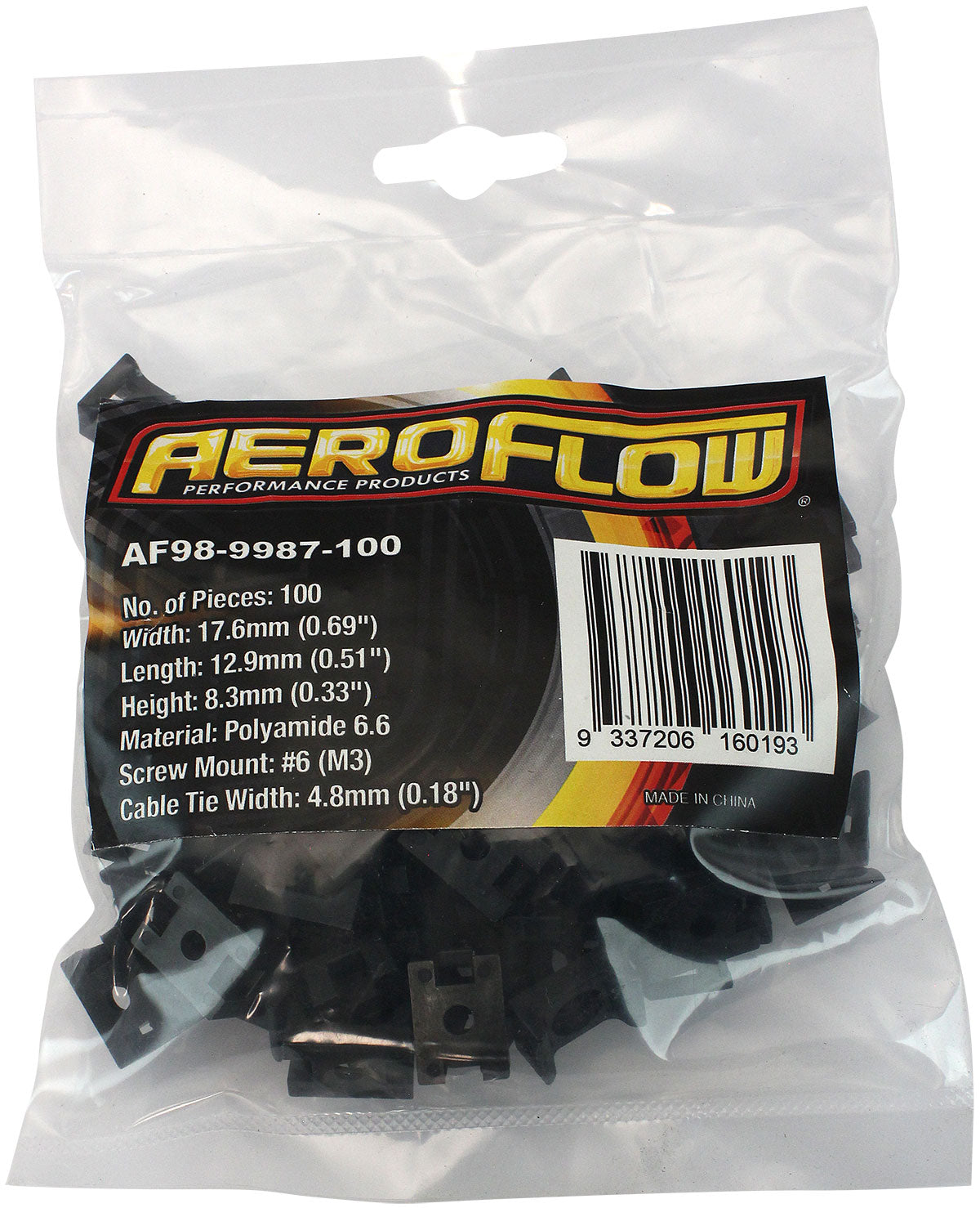 Cable Tie Screw Mount 17.6mm x 12.9mm - 100 Pack   Nylon 66 Material, Black Colour