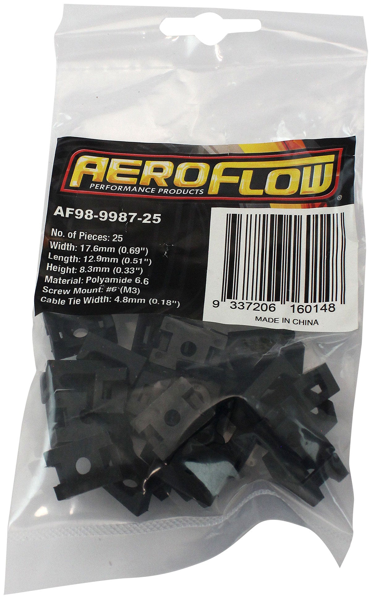 Cable Tie Screw Mount 17.6mm x 12.9mm - 25 Pack   Nylon 66 Material, Black Colour