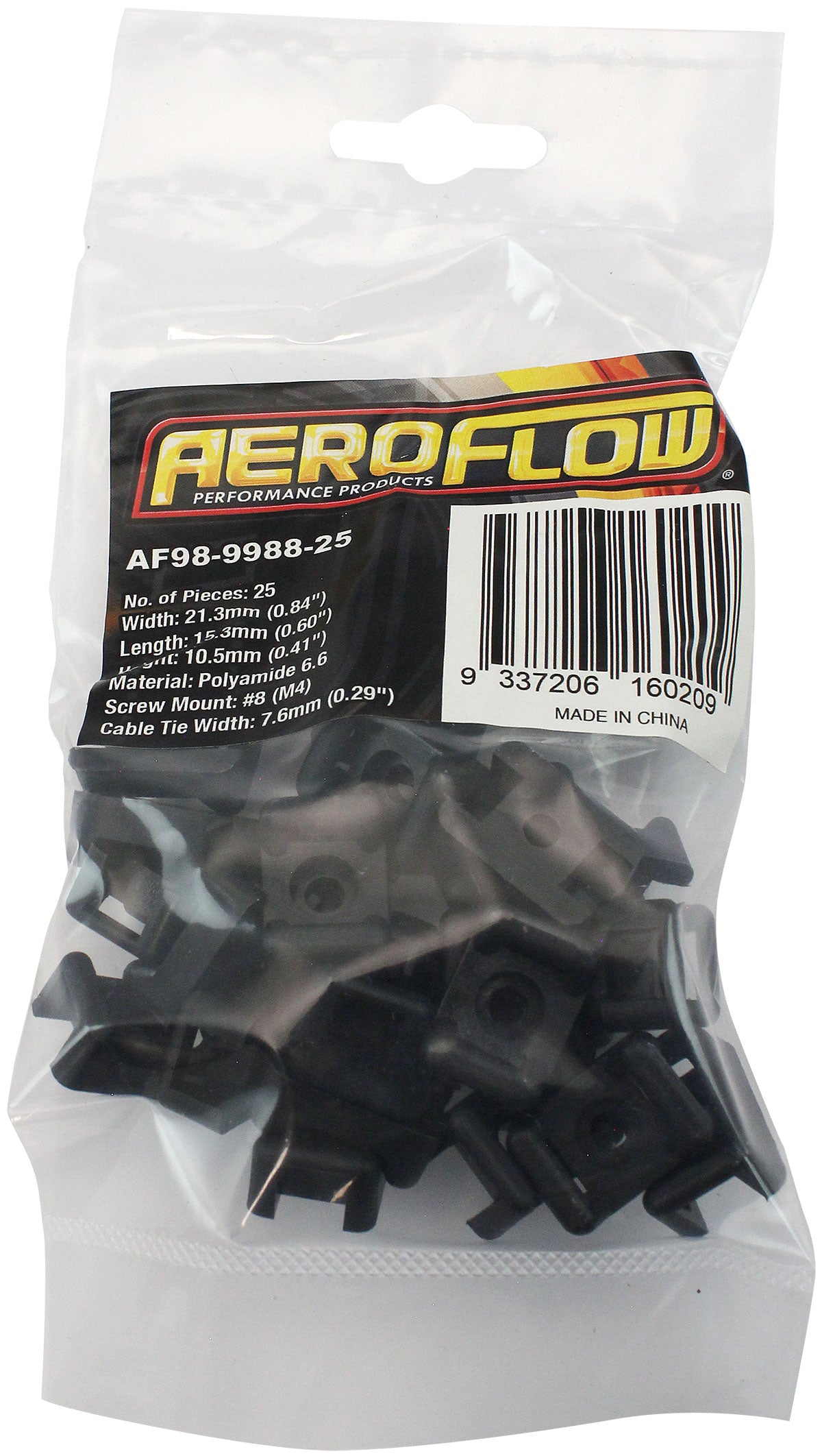 Cable Tie Screw Mount 21.3mm x 15.3mm - 25 Pack   Nylon 66 Material, Black Colour