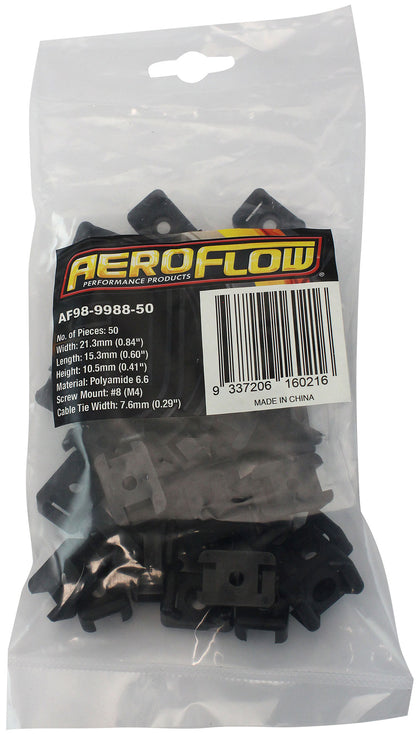 Cable Tie Screw Mount 22.3mm x 16mm - 50 Pack   Nylon 66 Material, Black Colour
