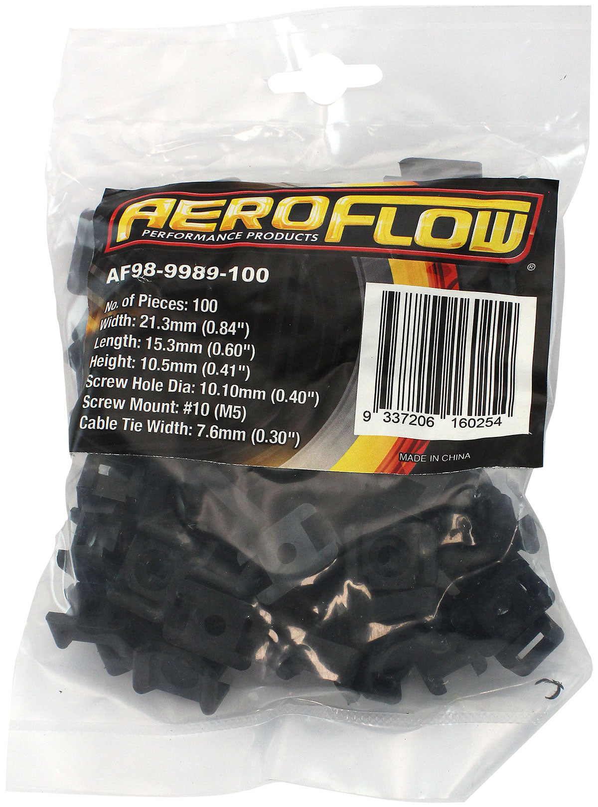 Cable Tie Screw Mount 21.3mm x 15.3mm - 100 Pack   Nylon 66 Material, Black Colour