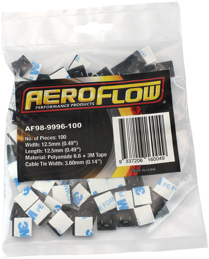 Cable Tie Self Adhesive Mount 12.5mm x 12.5mm - 100 Pack   Nylon 66 Material, Black Colour