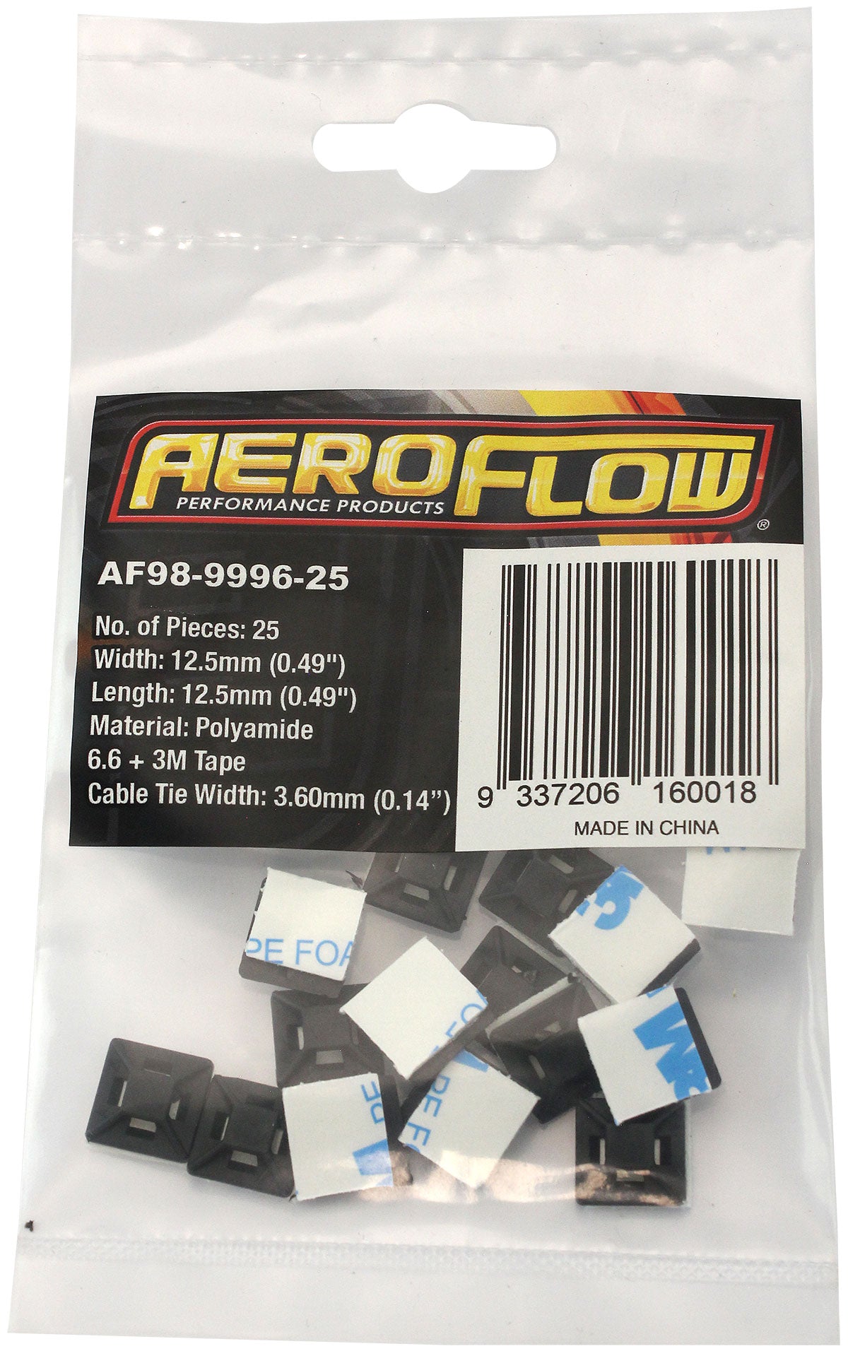 Cable Tie Self Adhesive Mount 12.5mm x 12.5mm - 25 Pack   Nylon 66 Material, Black Colour