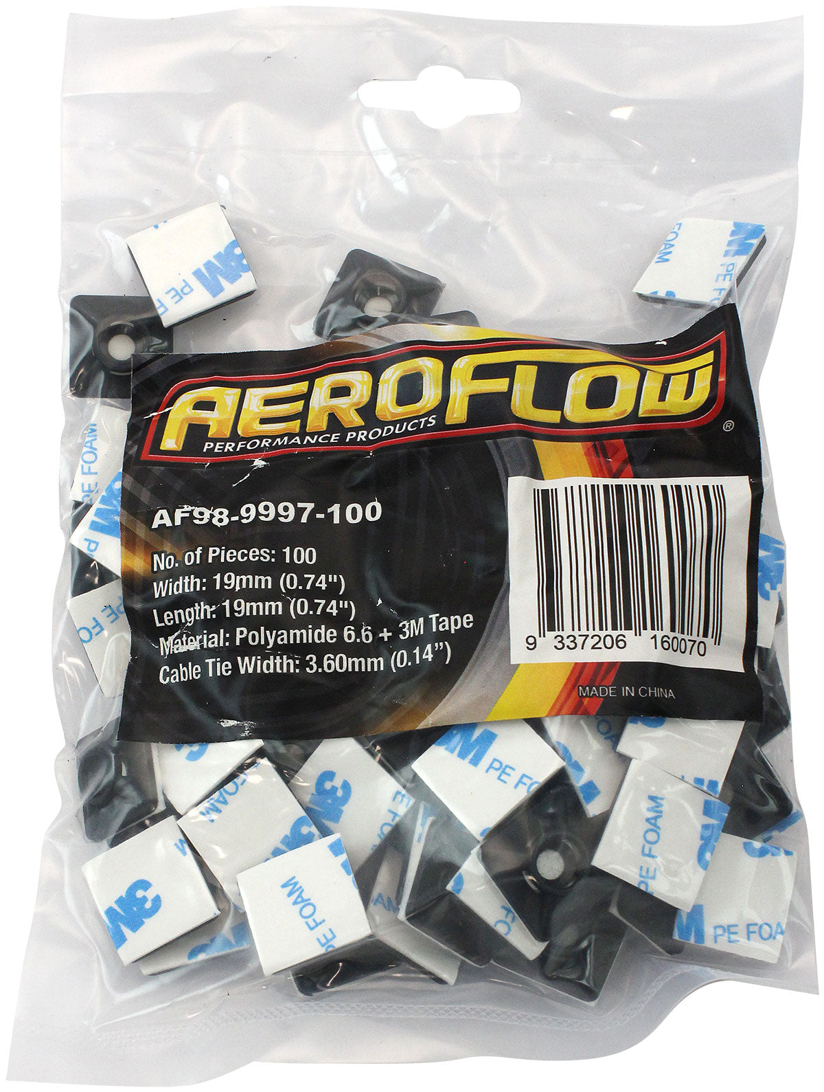 Cable Tie Self Adhesive Mount 19mm x 19mm - 100 Pack   Nylon 66 Material, Black Colour
