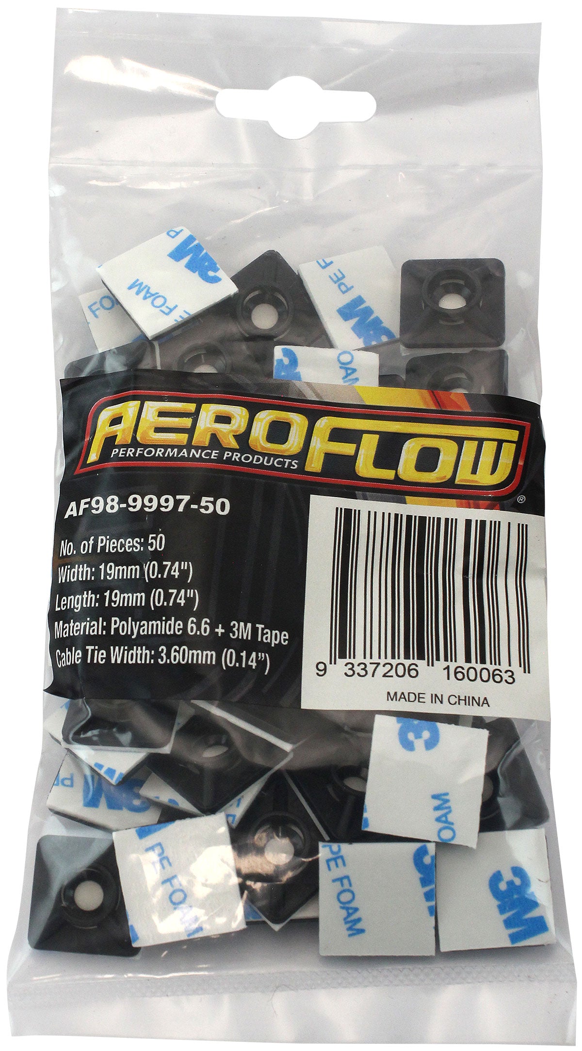 Cable Tie Self Adhesive Mount 19mm x 19mm - 50 Pack   Nylon 66 Material, Black Colour