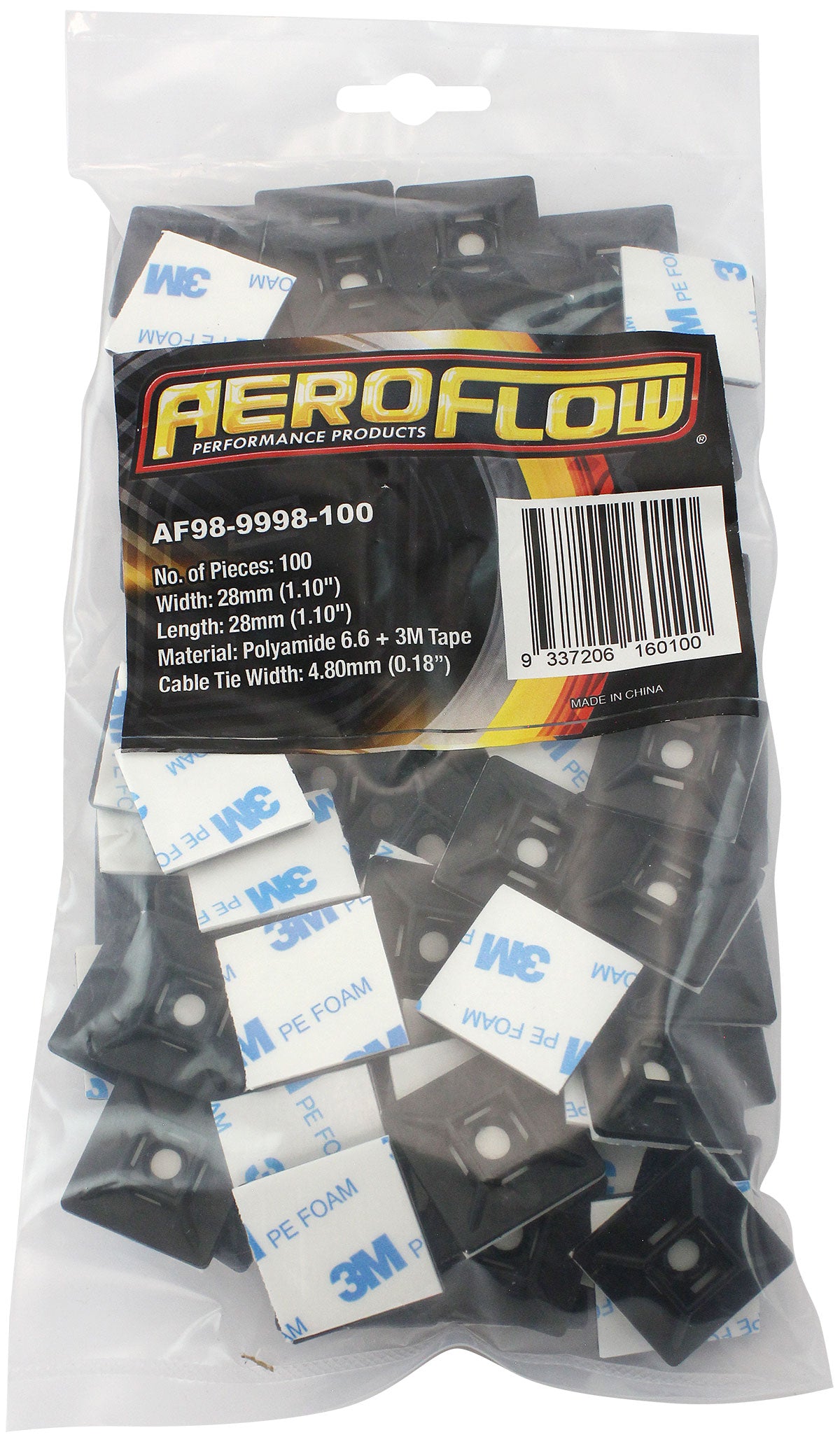 Cable Tie Self Adhesive Mount 28mm x 28mm - 100 Pack   Nylon 66 Material, Black Colour