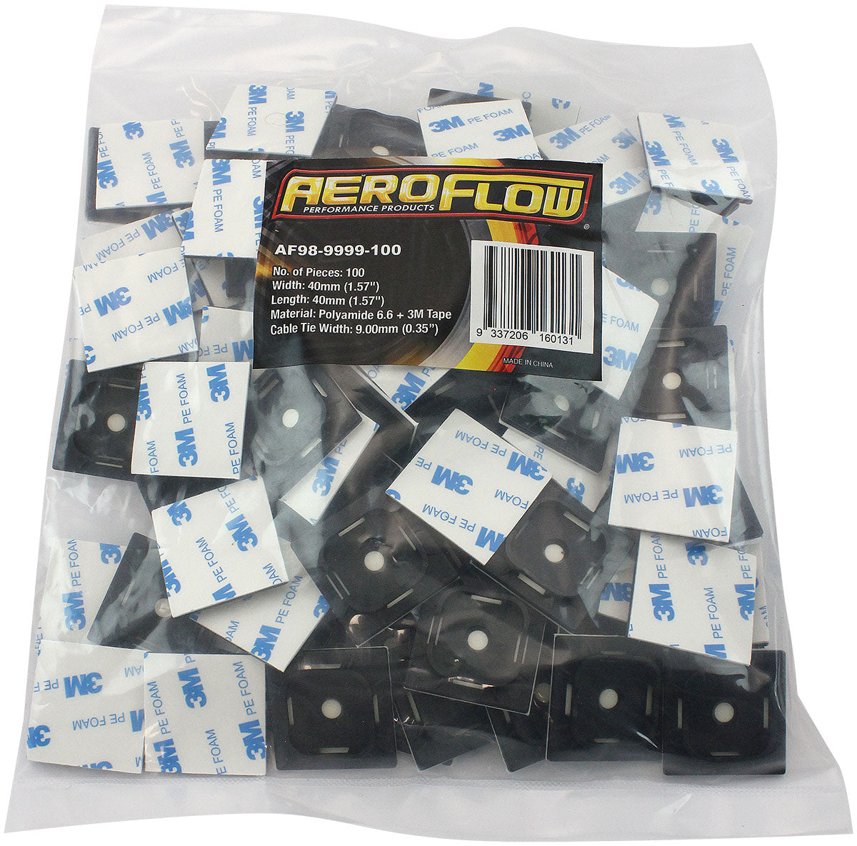 Cable Tie Self Adhesive Mount 40mm x 40mm - 100 Pack   Nylon 66 Material, Black Colour
