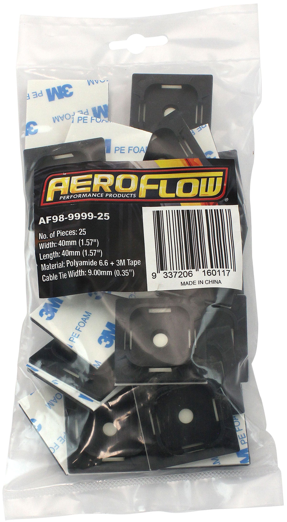 Cable Tie Self Adhesive Mount 40mm x 40mm - 25 Pack   Nylon 66 Material, Black Colour