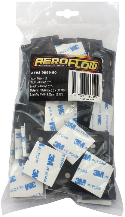 Cable Tie Self Adhesive Mount 40mm x 40mm - 50 Pack   Nylon 66 Material, Black Colour