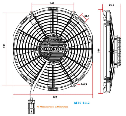 Aeroflow 12" Brushless Electric Fan, Puller Type with Straight Blades  2,100 CFM Rating. Non Reversable