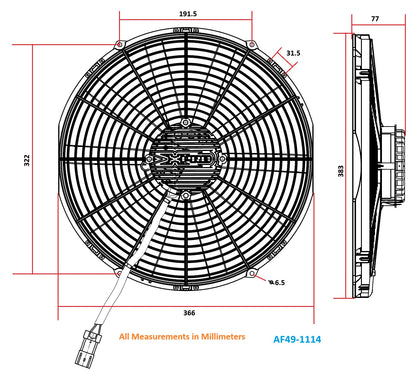 Aeroflow 14" Brushless Electric Fan, Puller Type with Straight Blades  2,900 CFM Rating. Non Reversable