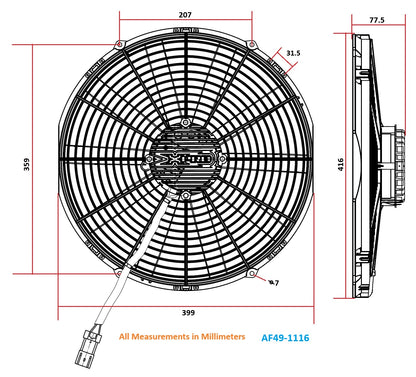 Aeroflow 16" Brushless Electric Fan, Puller Type with Straight Blades  3,400 CFM Rating. Non Reversable
