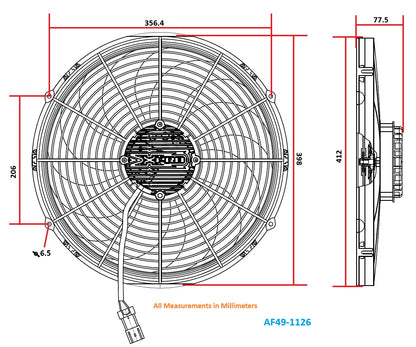 Aeroflow 16" Brushless Electric Fan, Puller Type with Curved Blades  3,300 CFM Rating. Non Reversable