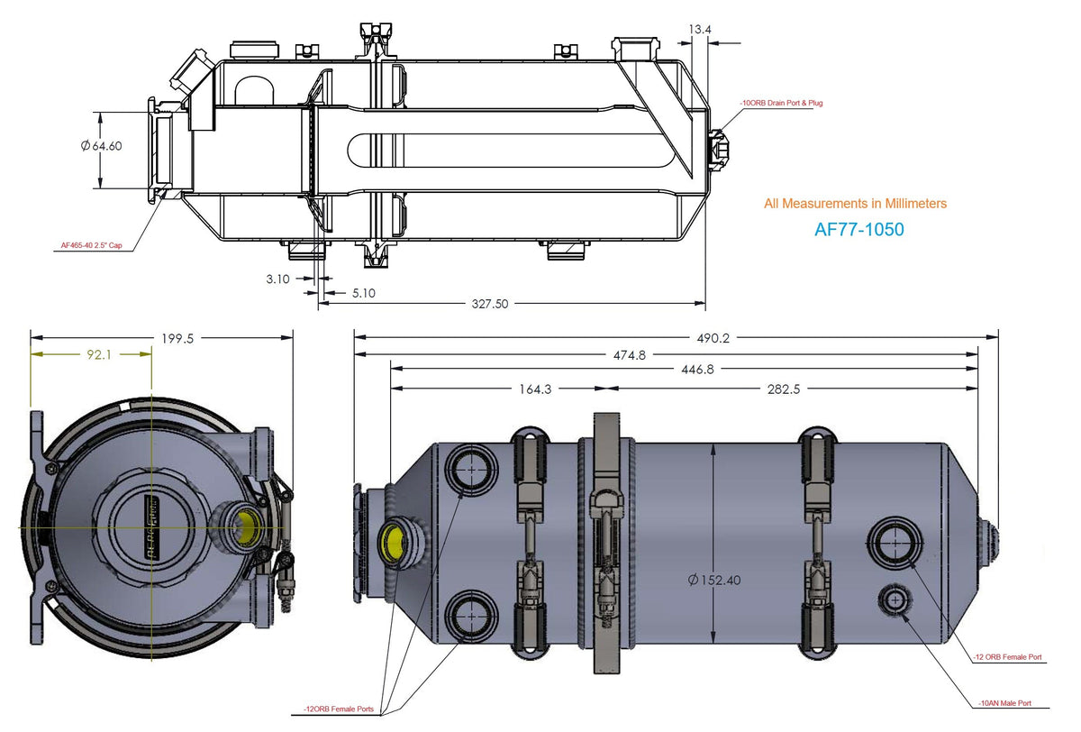 Aeroflow Dry Sump Tank - 7.5 Litre (2 Gallon), Black Finish    19.5" (495mm) Height x 6" (152mm) Diameter