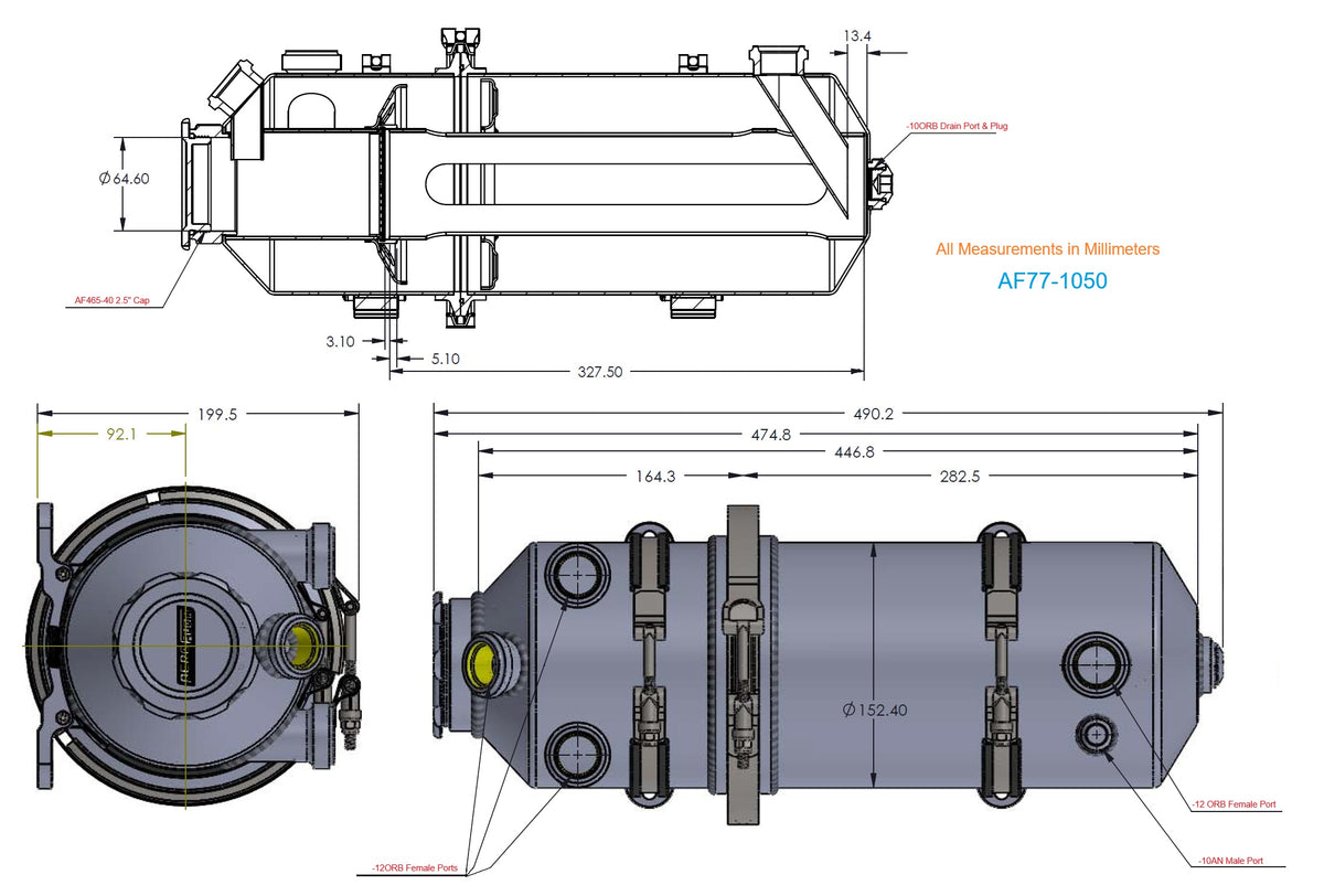 Aeroflow Dry Sump Tank - 7.5 Litre (2 Gallon), Raw Alloy Finish    19.5" (495mm) Height x 6" (152mm) Diameter