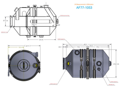 Aeroflow Dry Sump Tank - 11.3 Litre (3 Gallon), Raw Aluminium Finish    16" (406mm) Height x 9" (228mm) Diameter